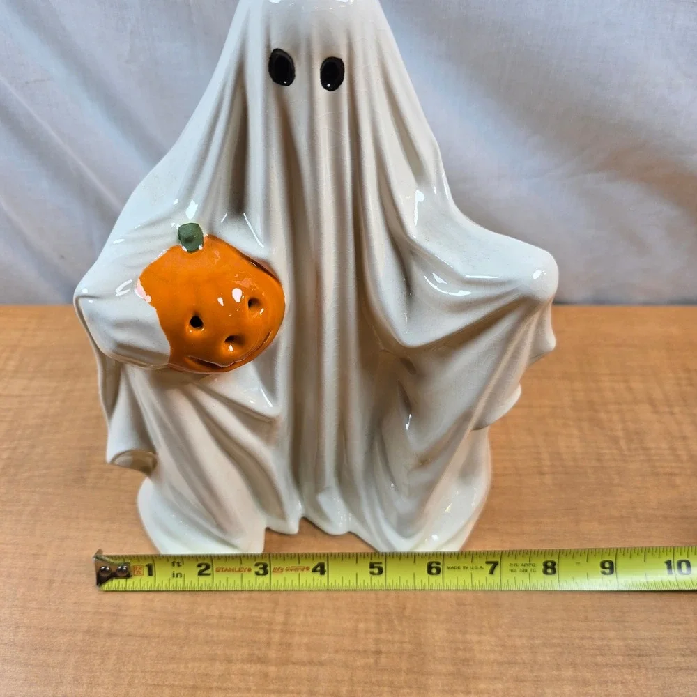 Ceramic Byron Mold Ghost Pumpkin Jack-o'-lantern Handpainted 9